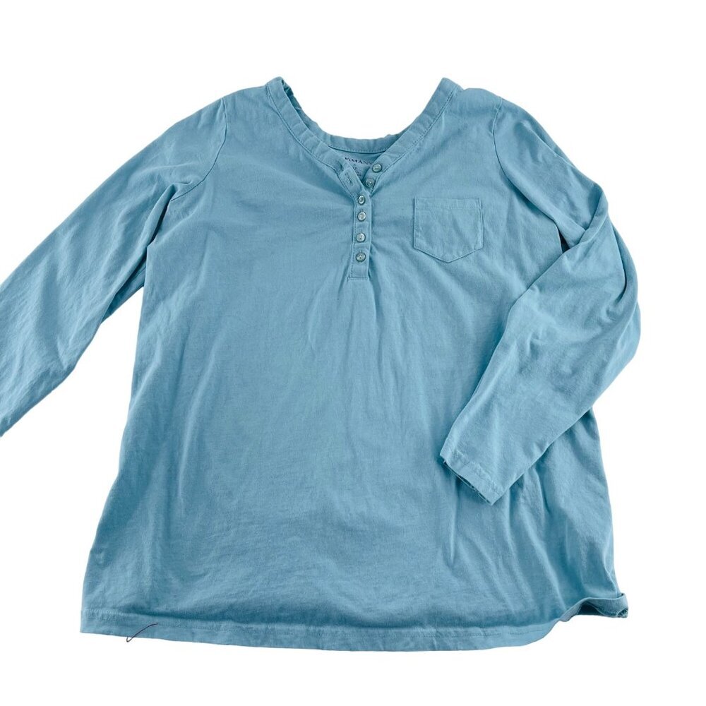Roamans Womens Long Sleeve Henley Top Size S Light Blue Cotton Blend‎